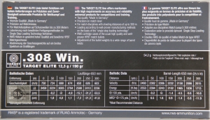 RWS .308Win Target Elite Plus Match, 12,3гр (20шт)